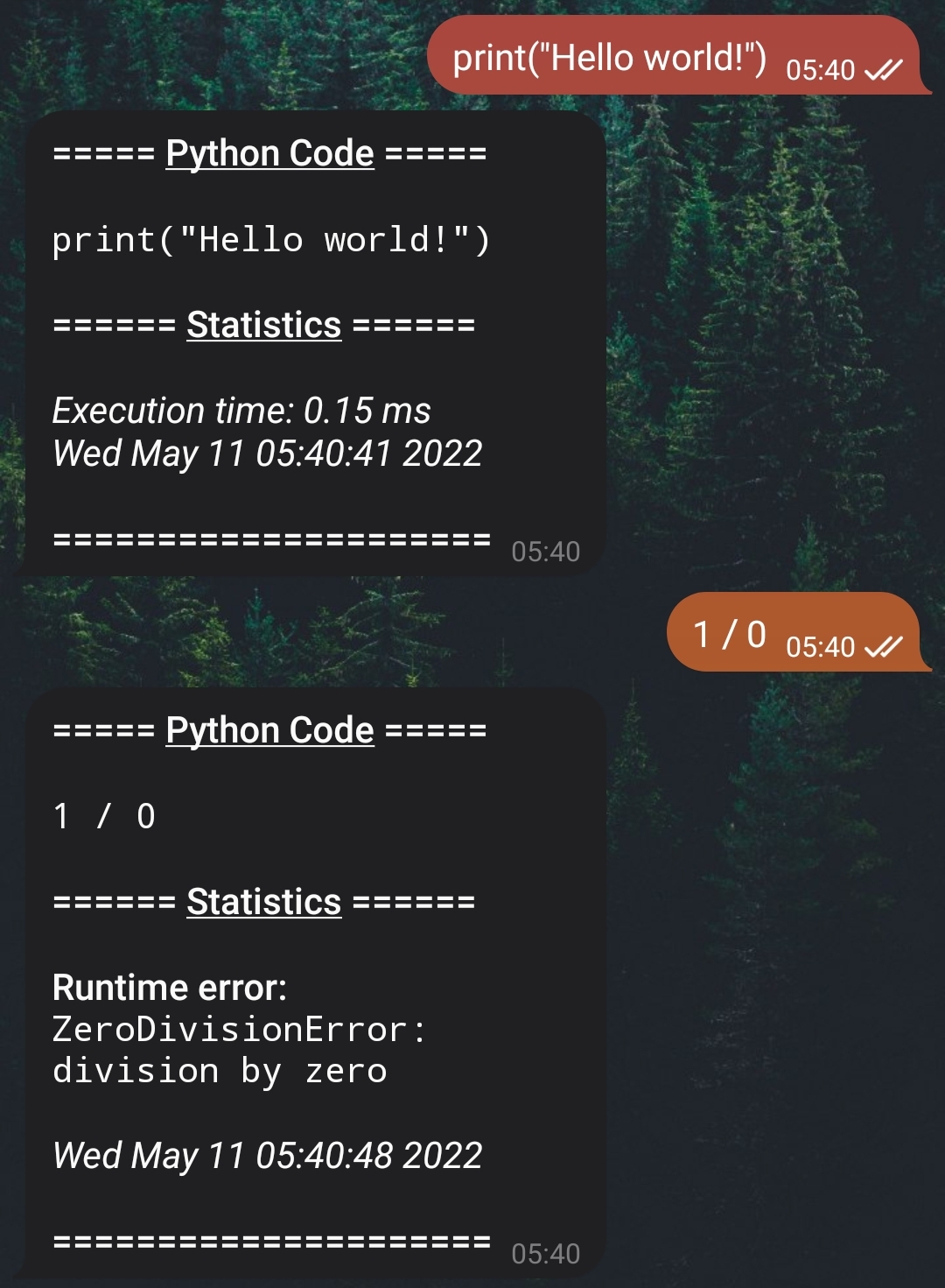 Code example result